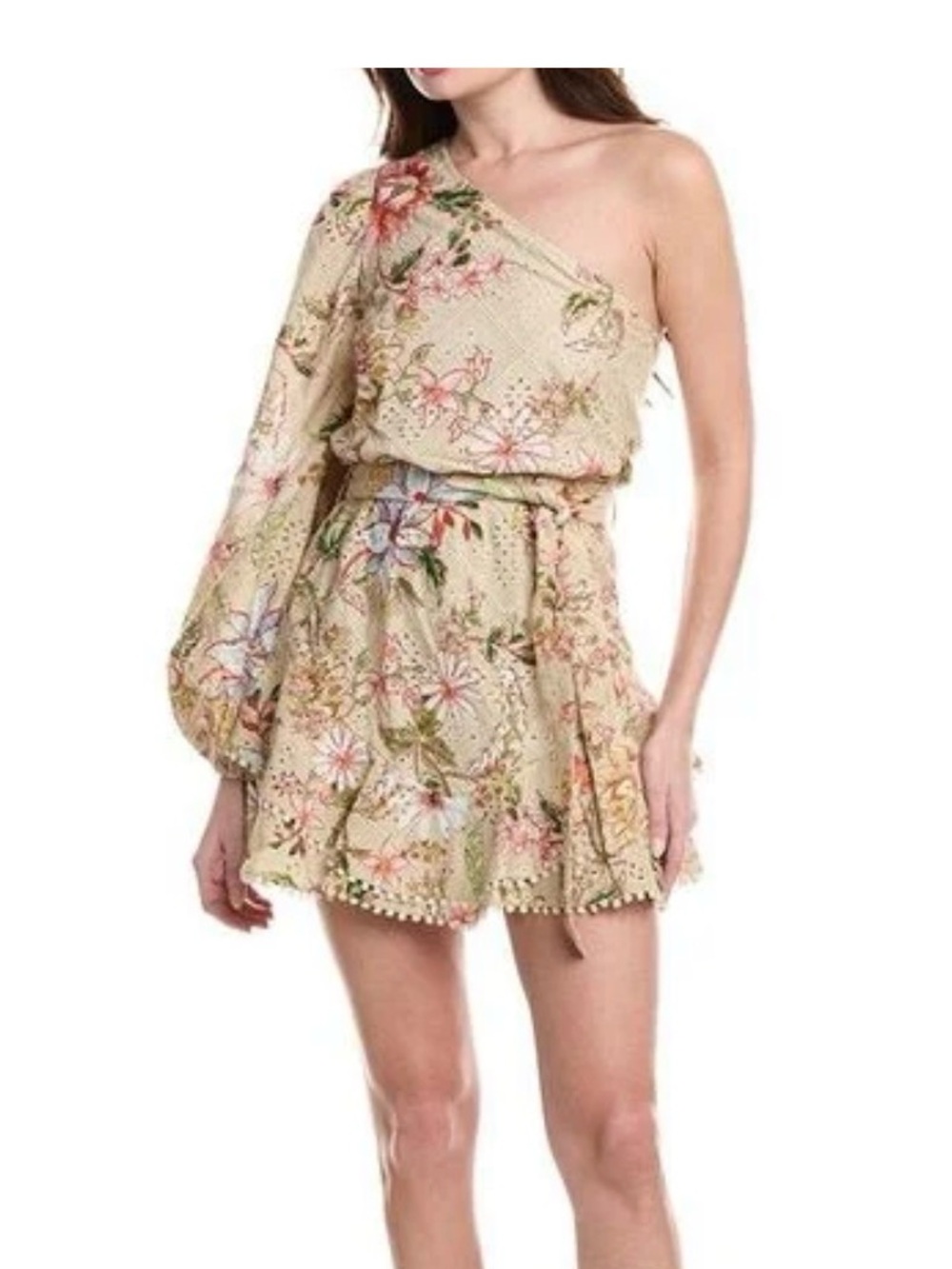 HEMANT & NANDITA One Shoulder Floral Ruffle Dress